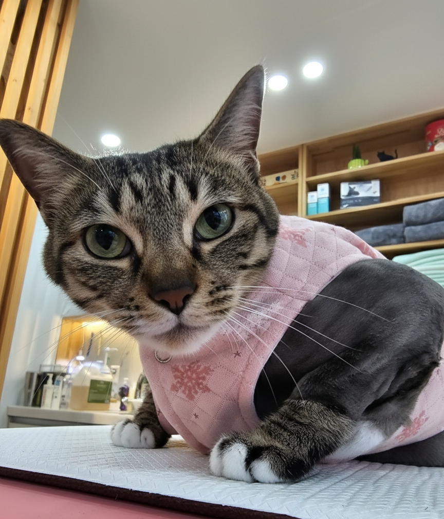분홍 옷을 입은 고양이